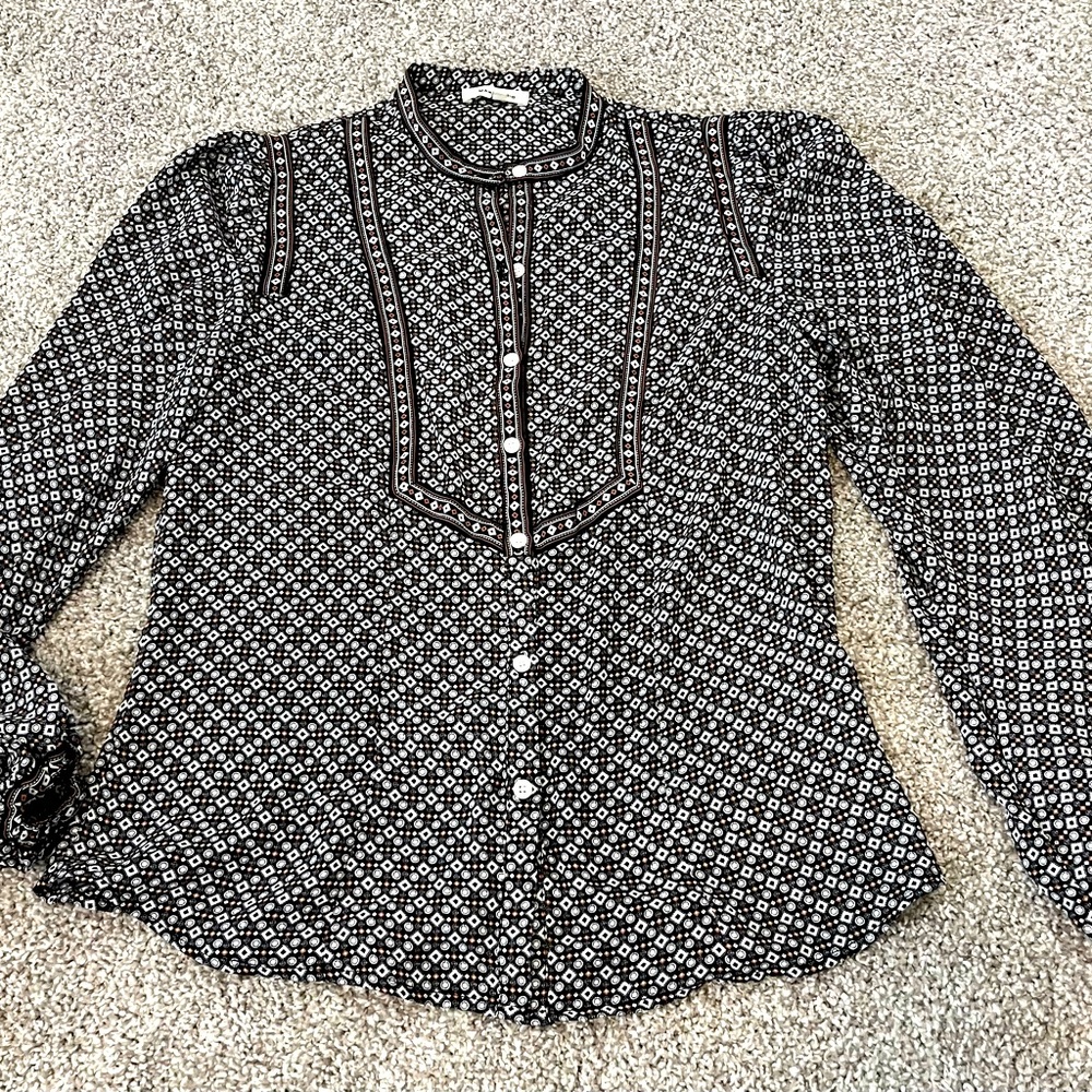 Max Studio Black and White Geometric Blouse Size XS